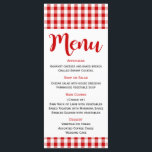 Menu Rustique Rouge Blanc En vichy Chèque Mariage,<br><div class="desc">Donnez le ton de votre fête ou événement spécial avec cette carte de menu en vichy rouge et blanc. La carte de menu comporte un cadre en vichy rouge et blanc qui met en évidence les détails de votre menu imprimés en calligraphie rouge et noir et des polices faciles à...</div>