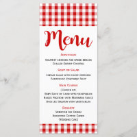 Menu Rustique Rouge Blanc En vichy Chèque Mariage,