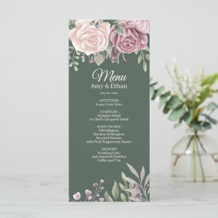 Menu Sage Boho Dusty Rose Aquarelle Fleurs Mariage