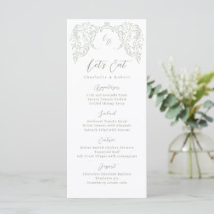 Menu Sage esquissé Vintage Mariage de monogramme