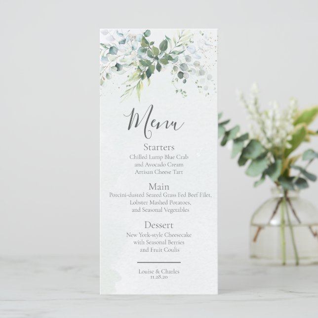 Menu Sage Eucalyptus Verdure Simple Chic Mariage (Debout devant)