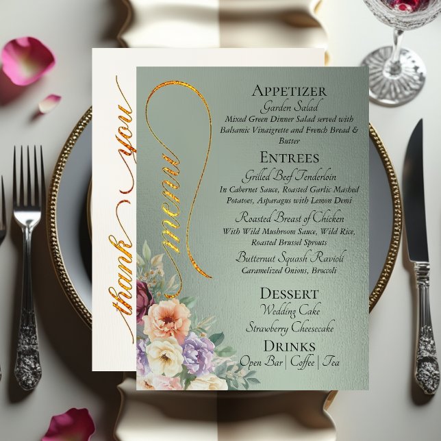 Menu Sage - Fleurs sauvages, monogramme et merci  (Créateur téléchargé)