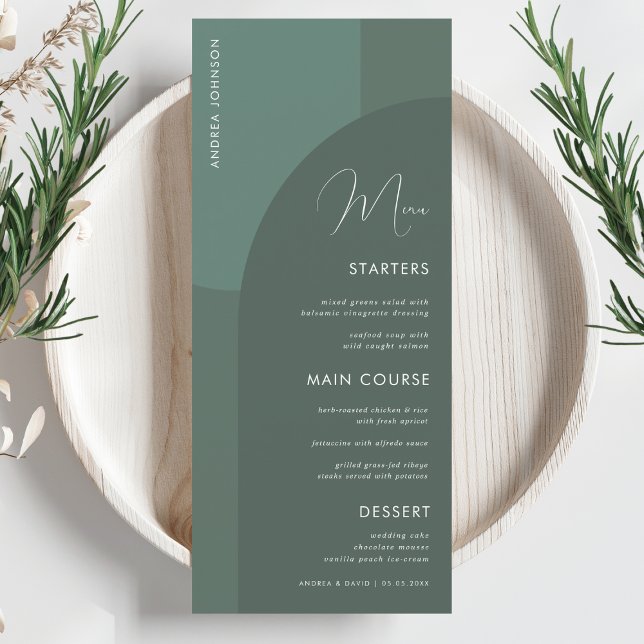 Menu Sage Green Boho Arch Nom d'hôte Dîner Mariage Homm (Créateur téléchargé)