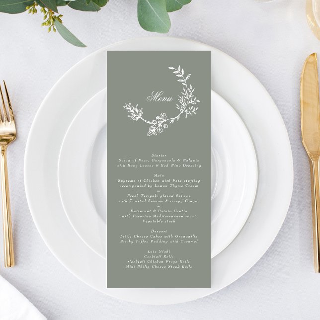 Menu Sage Green Classic Wreath Floral Monogramme Mariag (Créateur téléchargé)