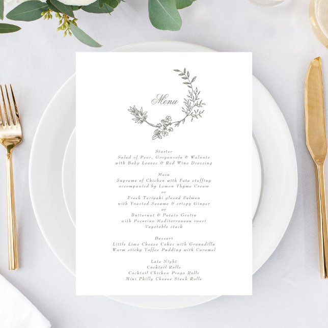 Menu Sage Green Classic Wreath Floral Monogramme Mariag (Créateur téléchargé)