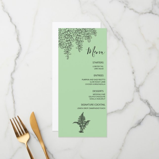 Menu Sage Green Fern Mariage (Devant/Arrière en situation)