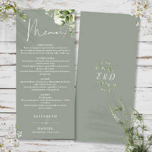 Menu Sage Green Floral Greenerenery Monogramme Dîner Ma