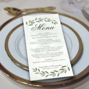 Menu Sage Green Laurel Feuille Rustic Elegance Mariage
