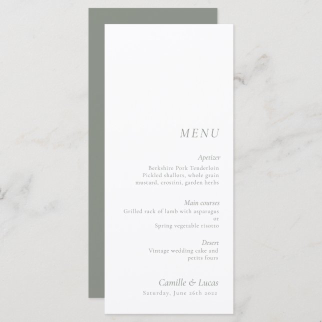 Menu Sage Green minimaliste & mariage élégant (Devant / Derrière)