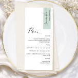 Menu Sage Green Personnalisé avec nom d'hôte Élégant<br><div class="desc">Pourquoi passer à l'endroit cartes et cartes de menu quand vous pouvez avoir un élégant menu tout-en-un élégant personnalisé avec chaque nom d'invité! Contemporain, simple et élégant design avec belle calligraphie manuscrite moderne. Grattez sur le coin supérieur droit dans le ton vert sage avec le nom de l'invité en noir....</div>