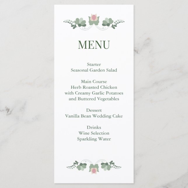 Menu Sage Green Wildflower Folk Wedding (Devant)
