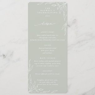 Menu Sage Leaf Motif Thanksgiving Dîner Appartement 4 P