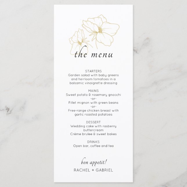 Menu Sage vert et blanc | Mariage floral chic (Devant)