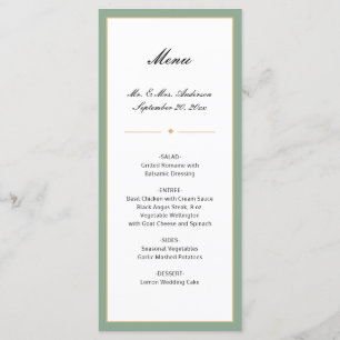 Menu Sage Vert et Or Mariage de script