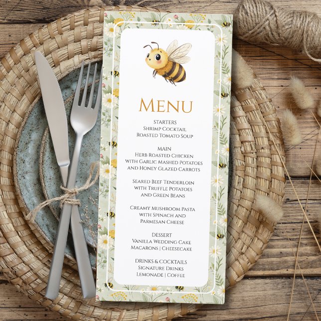 Menu Sage Vert Fête Bébé Fleur des Champs Abeille Perso (Créateur téléchargé)