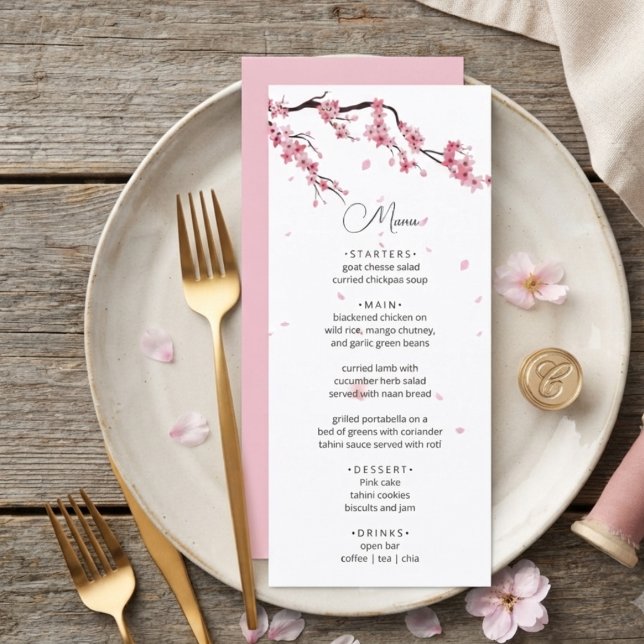 Menu Sakura Cerisier Rose Aquarelle Moderne  (Créateur téléchargé)