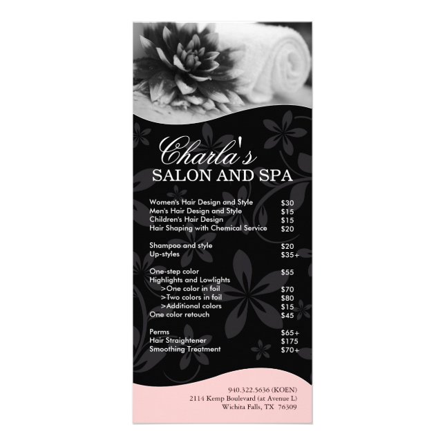 Menu Salon et service Spa (Devant)