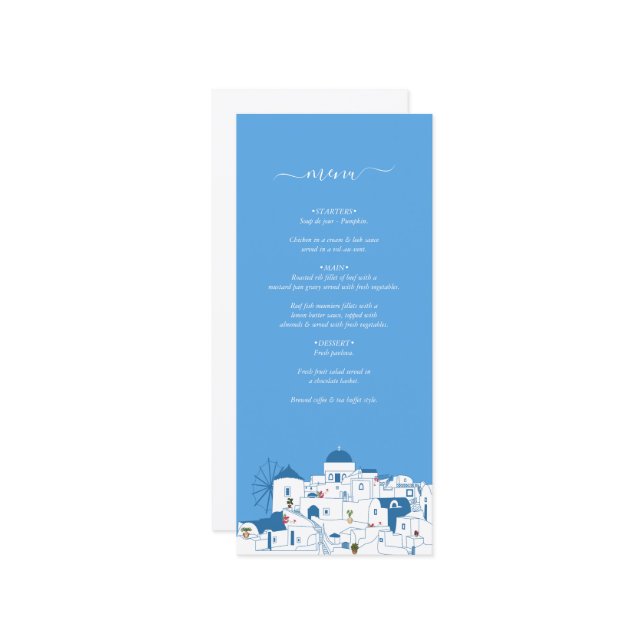 Menu Santorin Destination Mariage de l'île grecque (Devant/Arrière en situation)