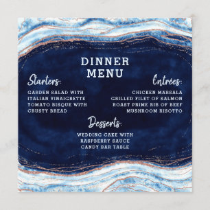 Menu Sapphire Blue Rose Gold Geode Agate Carré Dîner