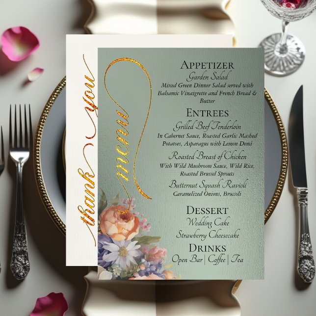 Menu Sauge - Monogramme, Fleurs sauvages & Merci  (Créateur téléchargé)