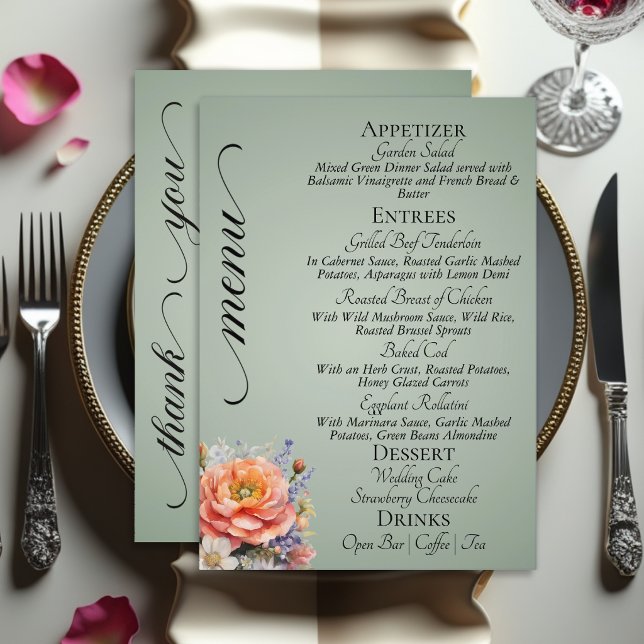 Menu Sauge - Monogramme, Fleurs sauvages & Merci  (Créateur téléchargé)