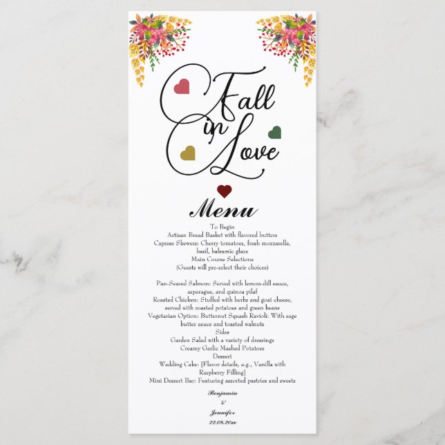 Menu Scénario de mariage Tomber amoureux  (Devant)