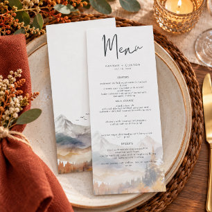 Menu Scène de montagne automnale rustique aquarelle de