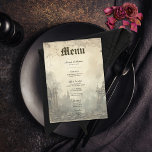 Menu Scènes de Moody gothique Crème Vintage et Mariage<br><div class="desc">Entrez dans un monde de sombres enchantements avec notre menu de table gothique, une collection d'une beauté éhontée qui embrasse l'allure des mystérieux. Cet hôtel exquis est décoré d'une variété d'arrière - plans pittoresques sombres et humoristiques, présentant des arcs de cathédrale gothiques qui évoquent un sentiment de grandeur ancienne, accompagnés...</div>
