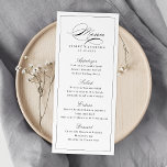 Menu Script classique élégant Mariage simple<br><div class="desc">Cette carte de menu élégante propose un script classique et un cadre fin en noir et blanc,  simple et élégant,  idéal pour mariage classique,  mariage vintage,  mariage formel et autres événements de fête. Voir toutes les pièces correspondantes de la collection</div>