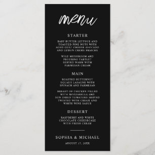 Menu Script contemporain élégant Mariage noir blanc