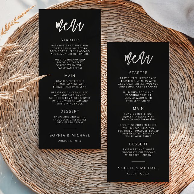 Menu Script contemporain moderne Mariage noir blanc (Créateur téléchargé)