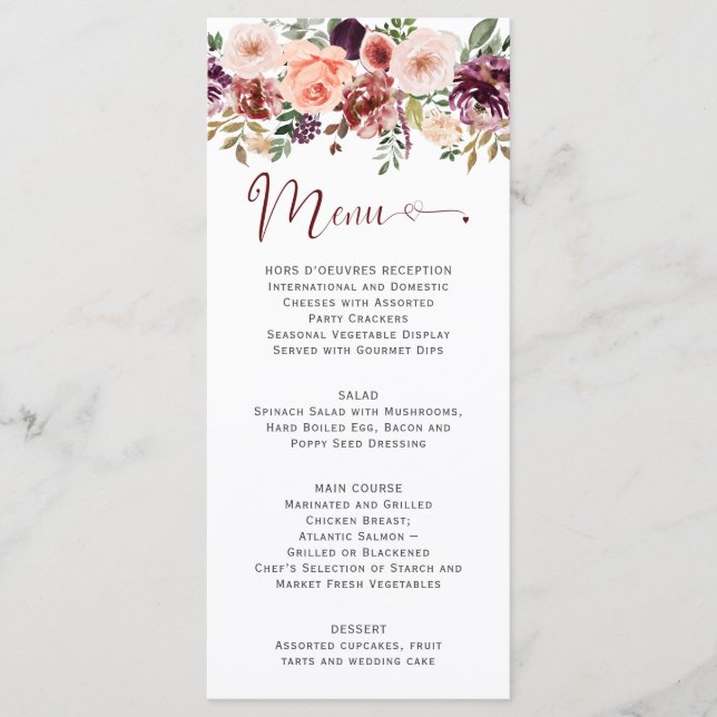 Menu Script de cœur floral aquarelle boho automne rusti (Devant)
