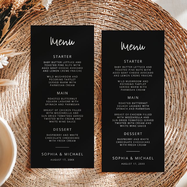 Menu Script de lettres main moderne Mariage noir blanc (Créateur téléchargé)