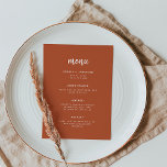 Menu Script minimaliste moderne en terre cuite | MARIAG<br><div class="desc">Cette carte de menu mariage,  élégante et minimaliste,  est dotée d'une typographie de script moderne et d'un texte sans serif propre,  pour un design simple et boho en terre cuite et blanc que vous aimerez.</div>