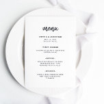 Menu Script minimaliste moderne | MARIAGE<br><div class="desc">Cette carte de menu mariage élégante et minimaliste est dotée d'une typographie de script moderne et d'un texte sans serif propre,  pour un design noir et blanc simple et élégant que vous aimerez.</div>