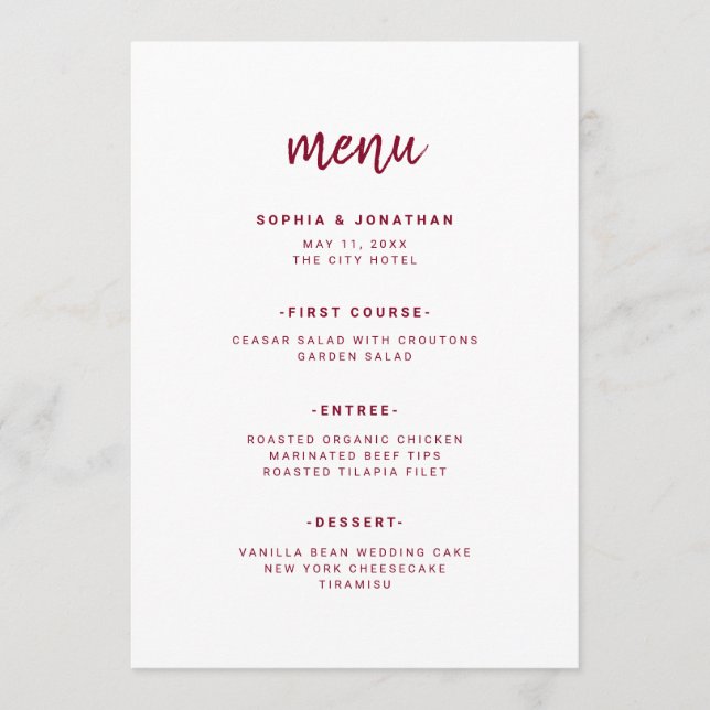 Menu Script minimaliste moderne | Mariage Bourgogne (Devant)