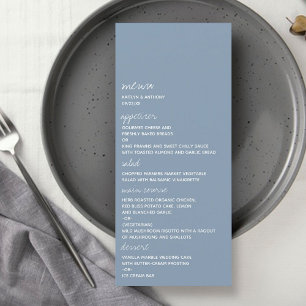 Menu Script moderne Dusty bleu minimaliste Mariage