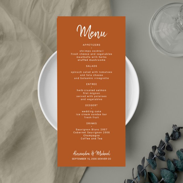Menu Script moderne simple mariage en terre cuite (Créateur téléchargé)