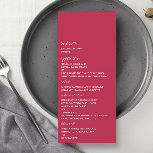 Menu Script moderne Viva Magenta Mariage minimaliste (Créateur téléchargé)