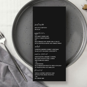 Menu Script noir et blanc moderne Mariage minimaliste