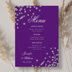 Menu Script romantique Mariage Confetti Argent violet
