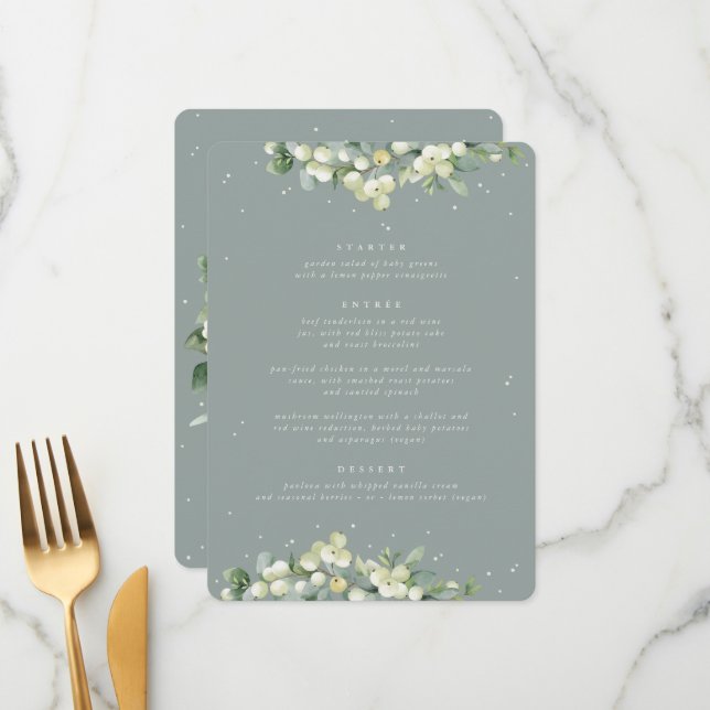 Menu Seafoam Snowberry + Eucalyptus 3 Repas de Mariage (Devant/Arrière en situation)