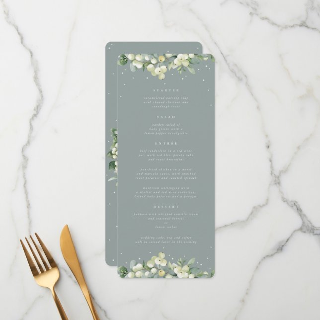 Menu Seafoam Snowberry+Eucalyptus 4 Parcours Mariage pl (Devant/Arrière en situation)