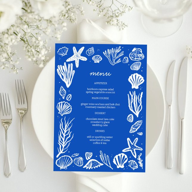 Menu Seashells Frame Beach Wedding Fête PERSONNALISÉE (Seashells Frame Beach Wedding CUSTOM Party Menu
)