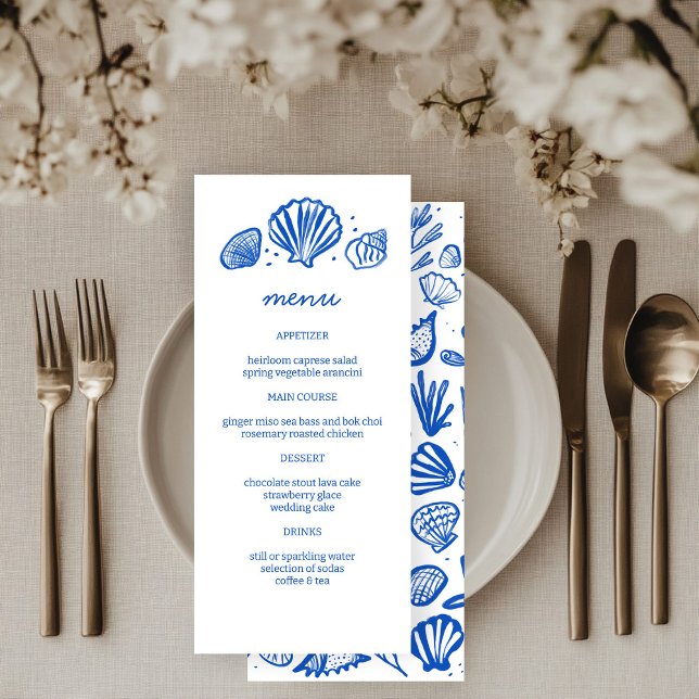 Menu Seashells Frame Beach Wedding Fête PERSONNALISÉE (Seashells Frame Beach Wedding CUSTOM Party Menu
)
