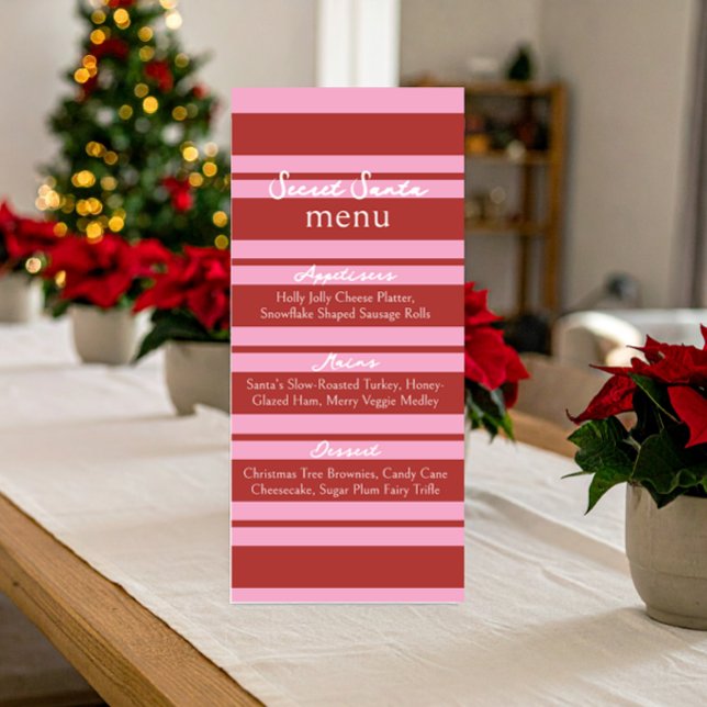 Menu Secret Père Noël Cabana Rose et rouge Stripe Prepp (Créateur téléchargé)