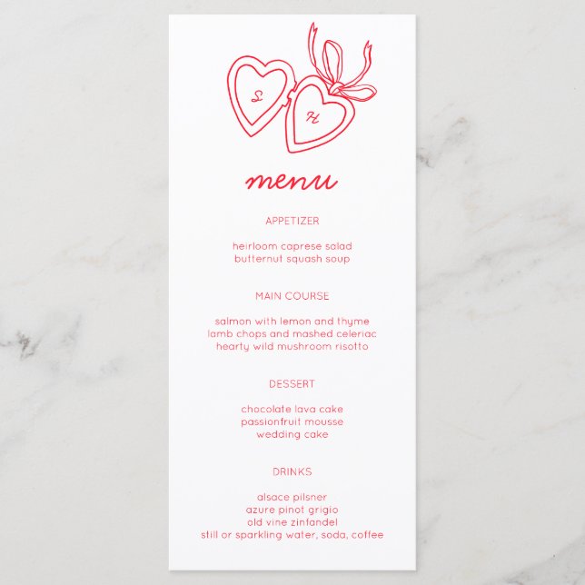 Menu Serrure de coeur Whimsical Doodle Croquis moderne  (Devant)
