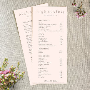Menu Service Liste de prix du Salon rose simple