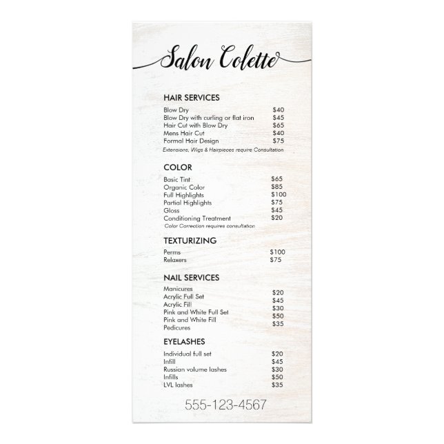 Menu Service Salon Rustique White Signature Bois (Devant)