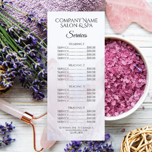 Menu Service Salon Spa de cristaux violets clairs